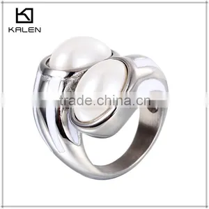 2015 Hot Sale Girls Double Big Pearl Stainless Steel Rings thumbnail-1