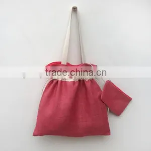 Drawstring Shopping Jute Bag With Strap Handle and Attached Coin Purse thumbnail-1