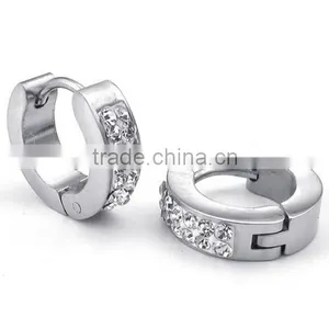 2016 Simple Design Stainless Steel Silver Crystal Hoop Earrings Women Party Jewelry thumbnail-2