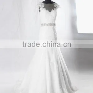 RSW928 Cap Sleeves Illusion Neckline See Through Back Lace Wedding Dresses Mermaid With Detachable Train thumbnail-2
