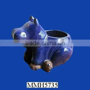 Decorative Blue Porcelain Hippo Planter thumbnail-1