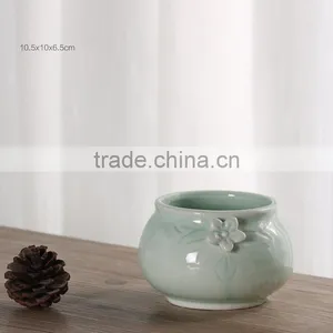 Vintage Home Decor Small Glazed Blue Ceramic Flower Pots thumbnail-1