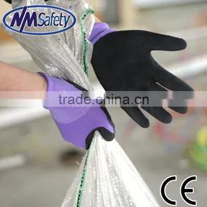 NMSAFETY 13g Knitted Hand Gloves Latex Coated Working Gloves Purple Work Gloves for Women thumbnail-1
