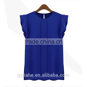 Hot Cheap Clothes China Womens Summer Casual Clothing Loose Short Tulip Sleeve Chiffon Blouse Shirt Tops thumbnail-2