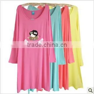 Wholesale Cheap Custom 100% Cotton Long Sleeve Printing Sleepwear Nightskirt thumbnail-1