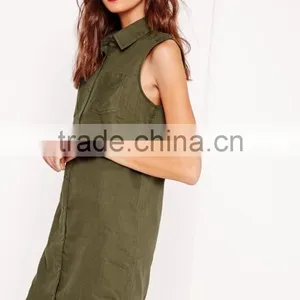 High Quality Elegant Women Khaki Sleeveless Soft Material Shirts thumbnail-2