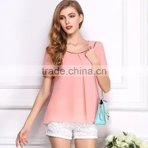 Latest Hot Sell European Summer Hot Sale Style Fashion Women Fancy Casual Lace Lady Shirts thumbnail-3