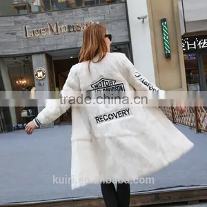 2016Winter New Women Fur Coat Rabbit Fur Thick Medium Long Jacket Baseball Uniform Design Fashion Winter Warm Outwear Coat thumbnail-2