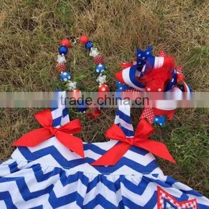 2015 Chevron Baby Girls Swing Top Set July 4th Swing Outfits With Matching Necklace and Bow Set thumbnail-2