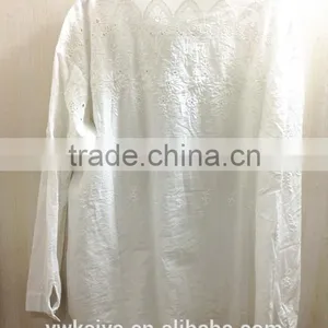 Embroidery Floral Chiffin White Round Neck Long Sleeve Women Blouse Casual thumbnail-1