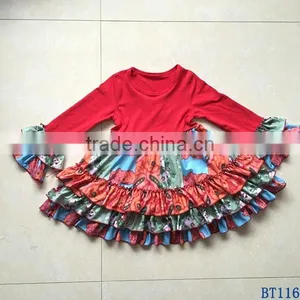 Wholesale Little Girls Frock Design Cotton Dress Long Icing Ruffle Sleeves Fall Clothes For Kids thumbnail-1