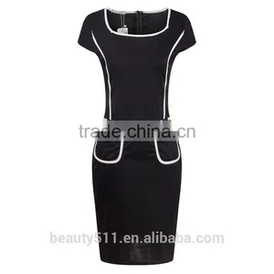 Women Cross Lace Up Deep Blue-white Strip Pack Hips Sexy Pencil Dress Short Sleeve Night Club Bandage Dress SD50 thumbnail-3