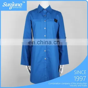 Fashion Style Deep Blue Plus Size Woman Long Shirt With Pocket thumbnail-1