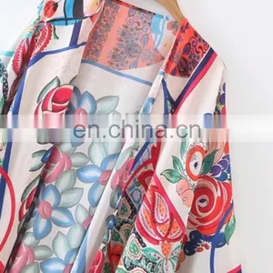 2017 Women Open Front Casual Asymmetrical Hem Floral Loose Kimono Ladies Summer Beachwear thumbnail-4