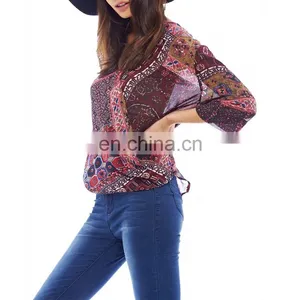 New Fashion Women Clothing Long Sleeve Customized Women Rayon Blouse thumbnail-3