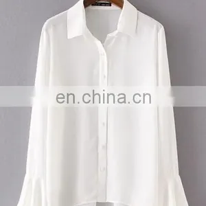 Latest Fashion Women Chiffon Blouse Deisgn Flare Sleeve thumbnail-3
