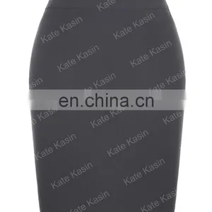 Kate Kasin Occident Women's High Stretchy Hips-Wrapped Dark Grey Pencil Skirt 20" KK000276-2 thumbnail-3