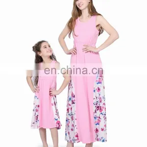 2019 New Women Pink Floral Long Summer Dress Mother Daughter Matching (this Link for WOMAN) thumbnail-1