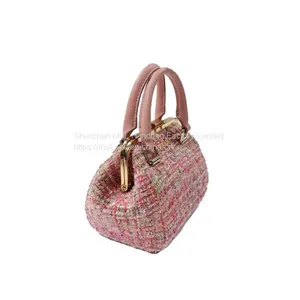 Low MOQ Factory Female Handbag Small Size High Quality Metal Frame Hand Hold Women Tweed Chain Bags thumbnail-5