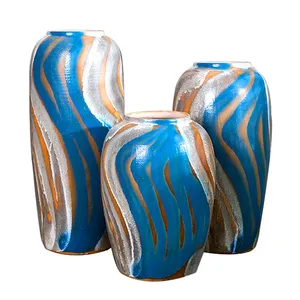 Classical Hand Made Color Paint Blue Jingdezhen Ceramic Vase For Artificial Flower Decor thumbnail-5