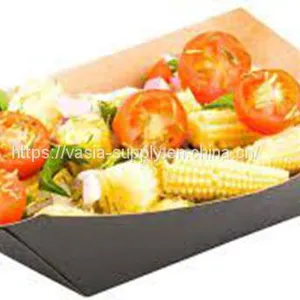 4.2-inch Disposable Paper Food Tray – Black With Kraft Brown Interior Take Out Boat-Perfect for Restaurants, Cafes, and Parties thumbnail-3