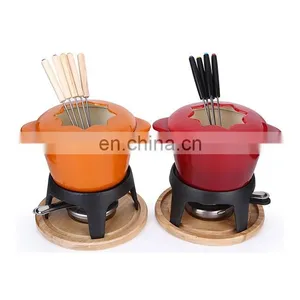 Cast Iron Chocolate Fondue Pot Set Person With Forks thumbnail-3