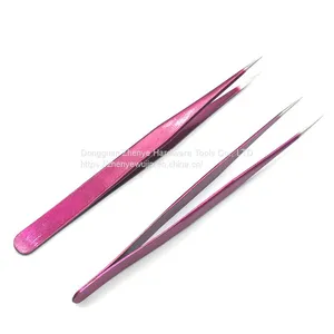 Stainless Steel Macaron Purple Hand Account Tool Tweezers Graft Eyelashes Multifunctional Bird's Nest Straight Elbow Diy Cute Sticker Straight Head thumbnail-5