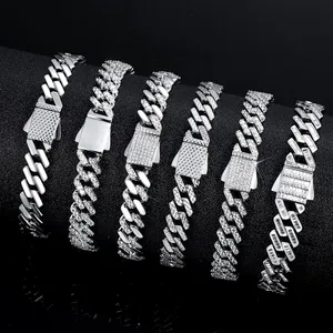 Width Bling CZ Miami Cuban Link Chain Bracelet Hip Hop Micro Pave 5A Clear Cubic Zirconia Cuban Jewelry For Men thumbnail-4