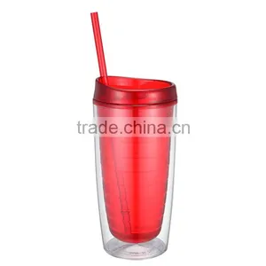 16oz BPA Free Threaded AS Plastic Double Wall Insulated Tumblers With Straw thumbnail-1
