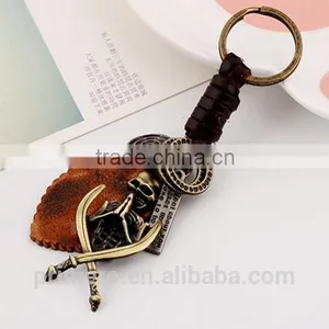 Retro Punk Jewelry Alloy Skull Braided Men Real Leather Skeleton Key Chains thumbnail-4