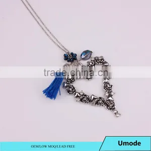 Mother Daughter Jewelry Fashion Vintage Love Heart Necklace Hollow Long Tassel Pendant Necklaces For Women thumbnail-1