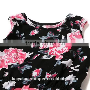 Wholesale Baby Girl Clothes Romper Black Fabric Flower Printing Newborn Baby Cotton Clothing thumbnail-3