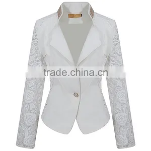 Wholesale China Clothes Factory White Woven Lace Formal Ladies Blazer Designs thumbnail-2