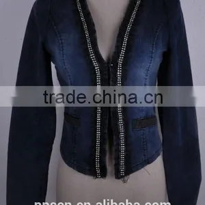 2016 New Arrival Fashion Zipper Decoration Women Jeans Jacket, Denim Jacket Women Cheap thumbnail-1