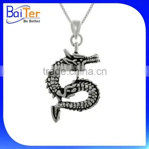 Vintage 925 Sterling Silver Asian Dragon Shaped Pendant Necklace Pendant thumbnail-1