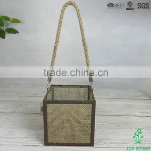 Square Glass and Metal Candle Holder With Jute Cloth and Rope thumbnail-2