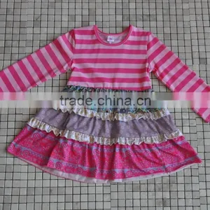 Kids Girls Clothing 2016 Child Fall Outfits Stripe Ruffle Dress Sun Flower Boutique thumbnail-3
