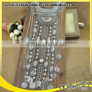 Long Silver Multilayer Tassel Coin Necklace, Coin Holder Necklace thumbnail-4