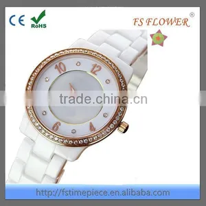 FS FLOWER - Ladies Fashion Trendy White Ceramic Waterproof Wrist Watch thumbnail-2