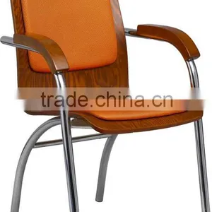 Mahogany Color Bentwood Orange Pvc With Solid Wood Arm Meeting Guest Office Chair Conference Chair A36-Y02 thumbnail-1
