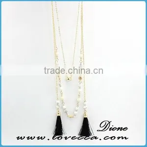 New Antique Gold Long Necklace Pendant Women Wholesale Stone Beaded Tassel Necklace thumbnail-5