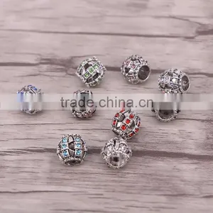 Drum Crystal Rhinestone Metal Beads Antique Silver Plated Jewelry Big Hole European Bead Fit For Making Charms Bracelet thumbnail-1