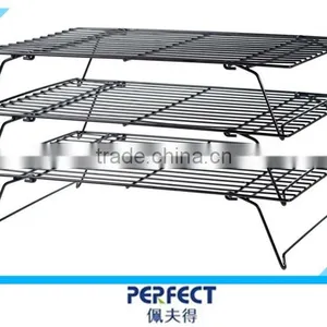Non Stick 3 Tiers Iron Folding Oven Cooling Shelf Stackable Bread Display Rack thumbnail-3
