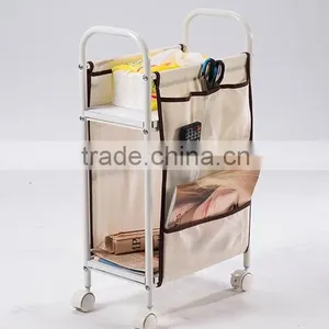 Double Decked Wooden Canvas Storage Holder Magazine Rack Cart White thumbnail-1