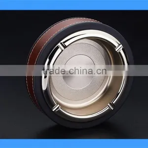 DCA009115S Metallic Silver Stainless Steel Table Ashtray With Leather Wrapped, Round Metal Ashtray With Leather thumbnail-1