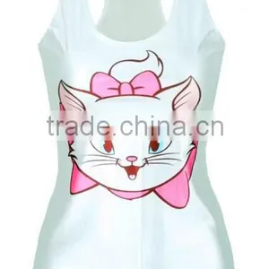 Wholesale Lovely Cat Printed White Tank Top for Women thumbnail-2
