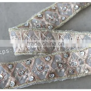 Elegant Design 2.5cm Width Champagne Crystal Trim Bridal Embrodiery thumbnail-4