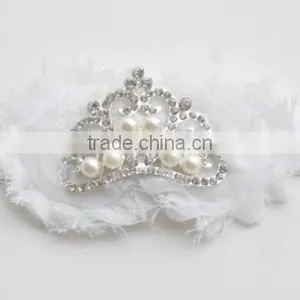 New Princess Elastic Crown Flower Headband Pearls Tiara Baby Girl Headband thumbnail-4
