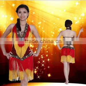 2015 Summer Hot Sale Blackless Tassel Latin Dress V-line Latin Dress thumbnail-1