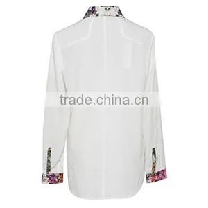 New Model Ladies Fashion Beautiful Shirts 2016 Summer Sweet Long Sleeve Stand Collar White Floral Printed Shirts thumbnail-2